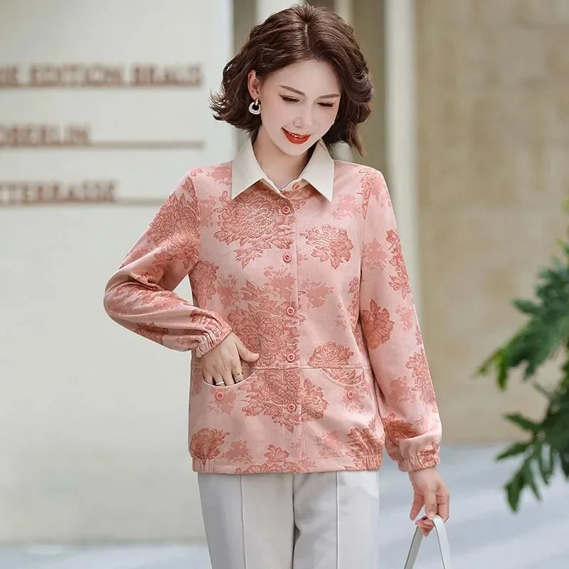 Women's Middle Aged Floral Jacquard Jacket Contrast Collar Button Down Long Sleeve Casual Coat
Women's Middle Aged Floral Jacquard Jacket Contrast Collar Button Down Long Sleeve Casual Coat