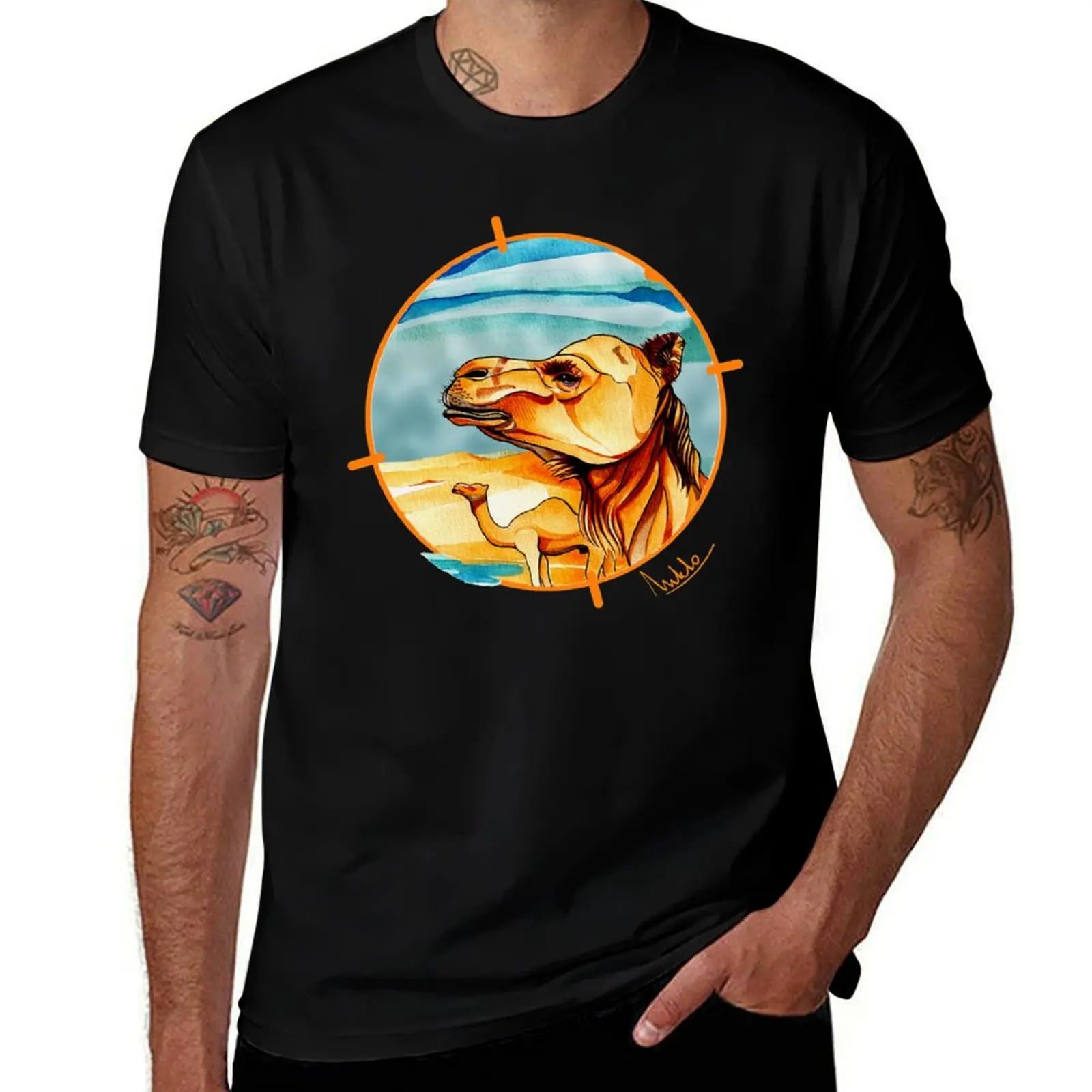 Dromedary in the desert with landscape, Copyright Anklo / Wildlife Art Studio T-Shirt Large Size Basic Casual T-Shirt
Dromedary in the desert with landscape, Copyright Anklo / Wildlife Art Studio T-Shirt Large Size Basic Casual T-Shirt