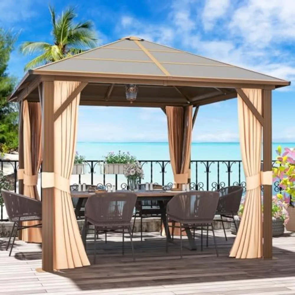 10' X 10' Gazebo Single Polycarbonate Top, Outdoor Aluminum Frame Canopy Pergolas with Curtains and Netting for Patios
10' X 10' Gazebo Single Polycarbonate Top, Outdoor Aluminum Frame Canopy Pergolas with Curtains and Netting for Patios