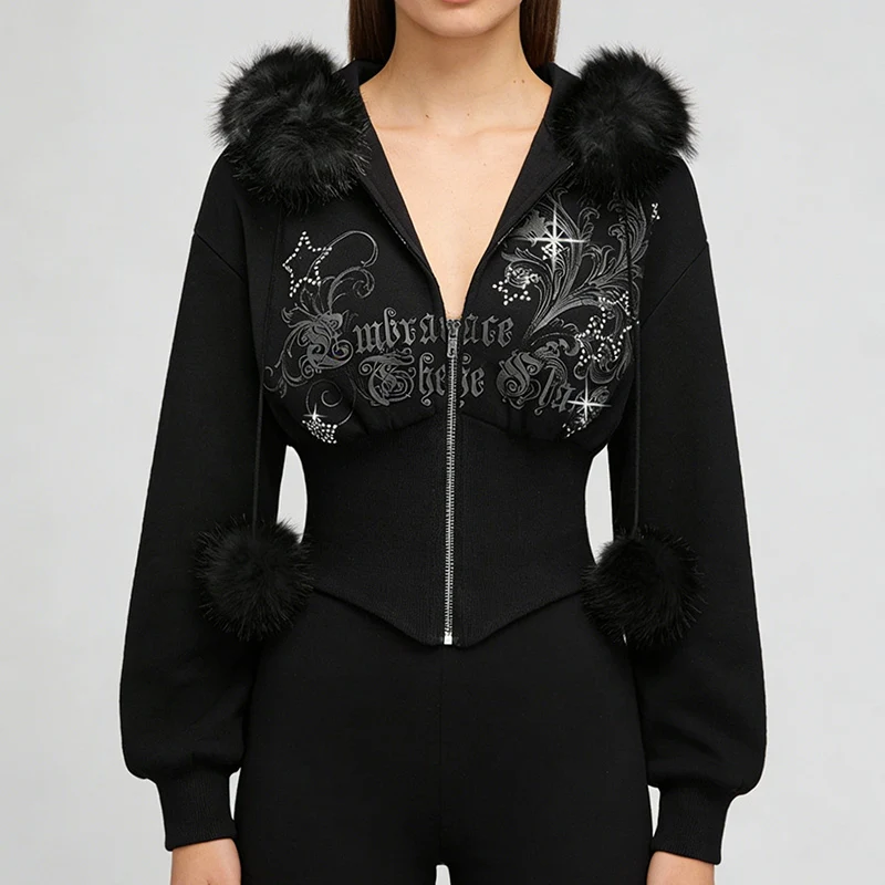 Fashion Harajuku Vintage Gothic Waist Slim Zipper Cardigan Plush Hoodie European American Long Sleeve Short Emo Girls Casual Top
Fashion Harajuku Vintage Gothic Waist Slim Zipper Cardigan Plush Hoodie European American Long Sleeve Short Emo Girls Casual Top