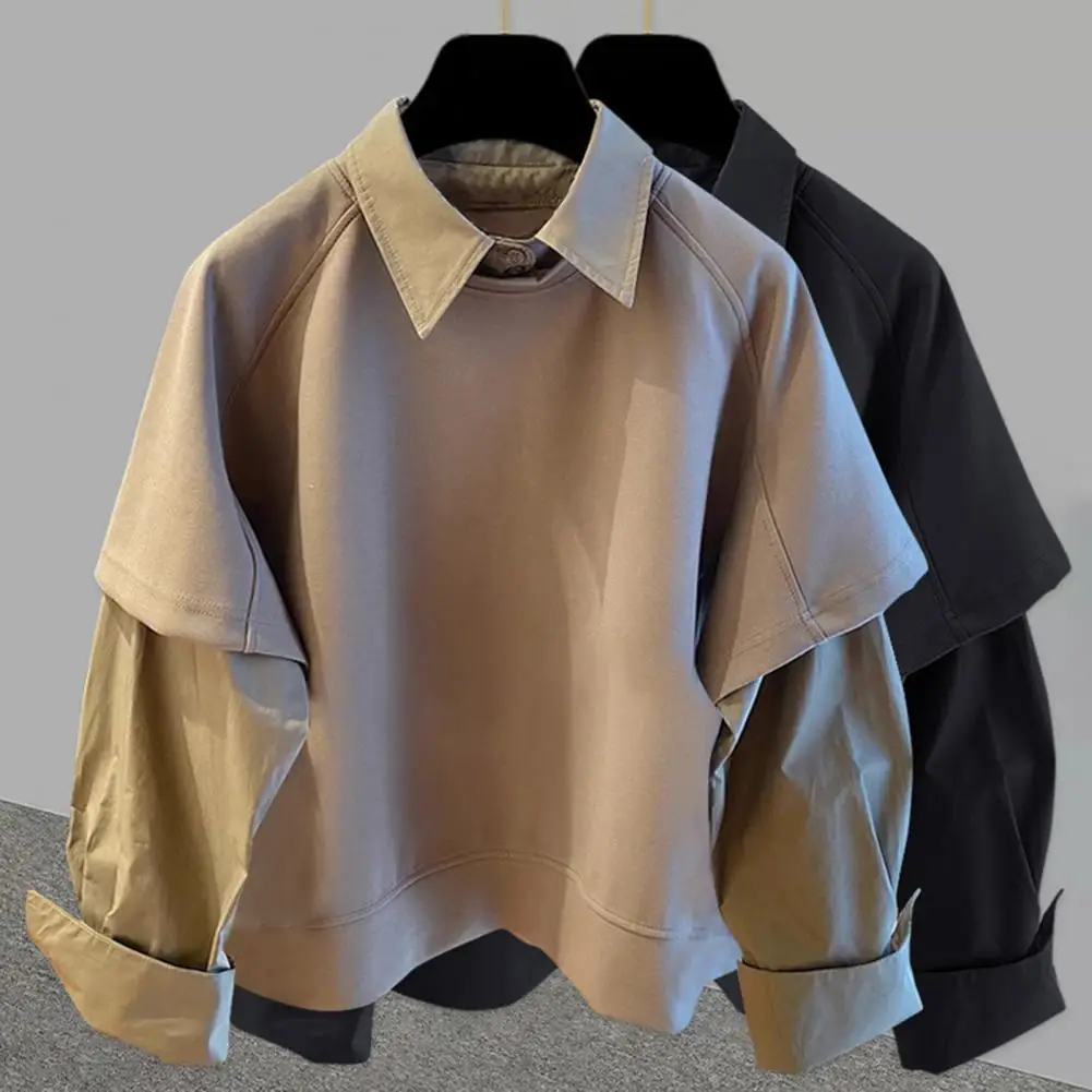 Men Shirt Stylish Men's Lapel Shirt with Long Sleeve Fake Two-piece Design for Work Wear Solid Color Splicing Loose Fit Top
Men Shirt Stylish Men's Lapel Shirt with Long Sleeve Fake Two-piece Design for Work Wear Solid Color Splicing Loose Fit Top