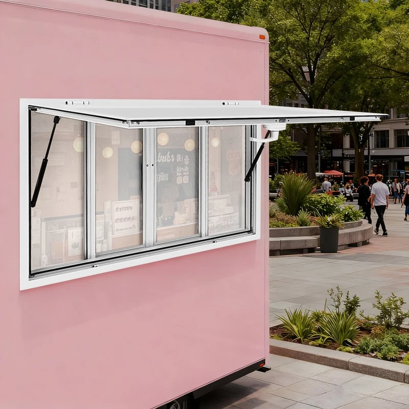 Food Truck Serving Window 4 Mesh Screens Aluminum Alloy Concession Awning with Pneumatic Rods 80° Lift Lockable Waterproof Service Window for Concession Stand Trailer Mobile Catering
Food Truck Serving Window 4 Mesh Screens Aluminum Alloy Concession Awning with Pneumatic Rods 80° Lift Lockable Waterproof Service Window for Concession Stand Trailer Mobile Catering