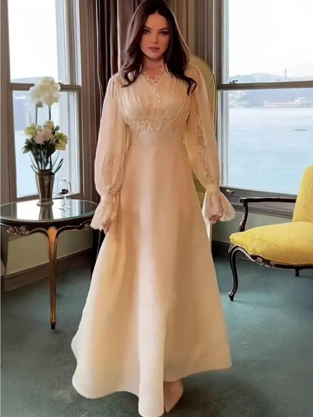 Eid Lace Dress Women Abaya Party Long Dresses Wedding Lace Up Puff Sleeve V Neck Solid Maxi Gown A Line 2025 Female Vestidos
Eid Lace Dress Women Abaya Party Long Dresses Wedding Lace Up Puff Sleeve V Neck Solid Maxi Gown A Line 2025 Female Vestidos