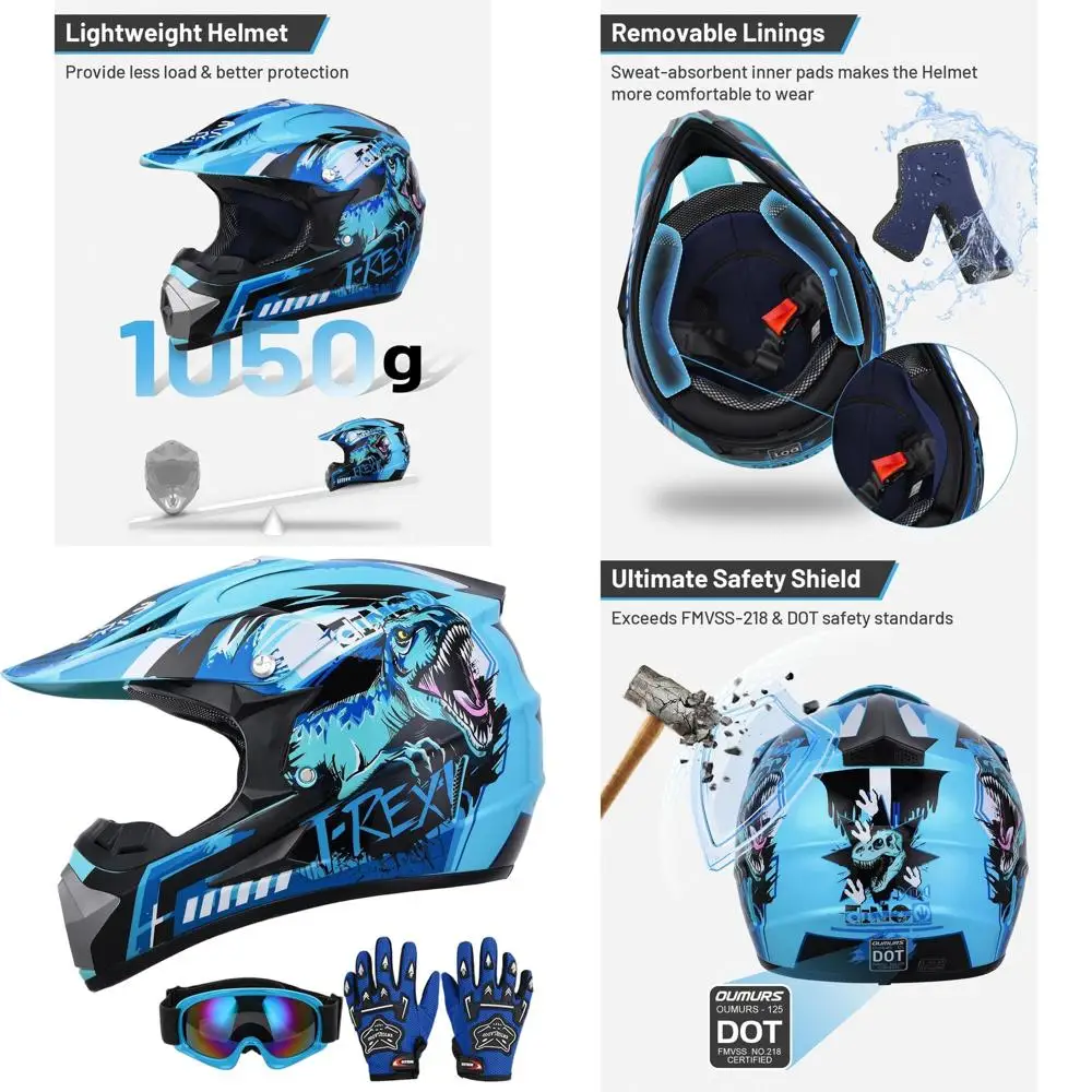 Youth Dirt Bike Helmet with Goggles and Gloves, Suitable for Kids 5-14, Ideal for ATV, Motocross, BMX, MX, UTV, Offroad, Street,
Youth Dirt Bike Helmet with Goggles and Gloves, Suitable for Kids 5-14, Ideal for ATV, Motocross, BMX, MX, UTV, Offroad, Street,