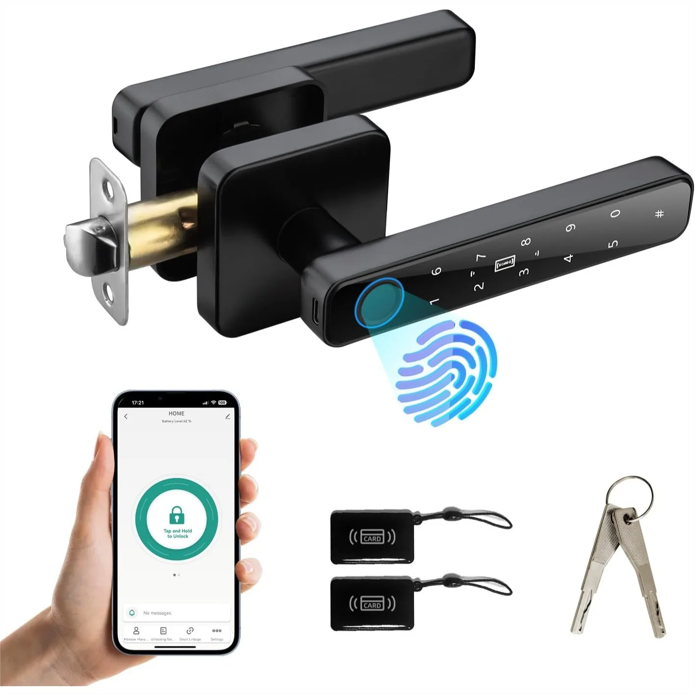 Smart Door Knob with Keypad, Fingerprint, Bluetooth Keyless Entry, Auto-Lock, Silent Mode for Home Bedroom Office
Smart Door Knob with Keypad, Fingerprint, Bluetooth Keyless Entry, Auto-Lock, Silent Mode for Home Bedroom Office