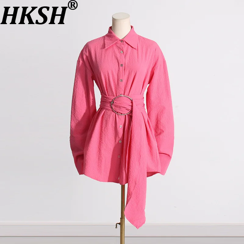 HKSH Spring Autumn New Women's Shirt Solid Color Belt Waist Cinching Versatile Elegant Trendy Blouse Fashion Casual Tops HK15526
HKSH Spring Autumn New Women's Shirt Solid Color Belt Waist Cinching Versatile Elegant Trendy Blouse Fashion Casual Tops HK15526