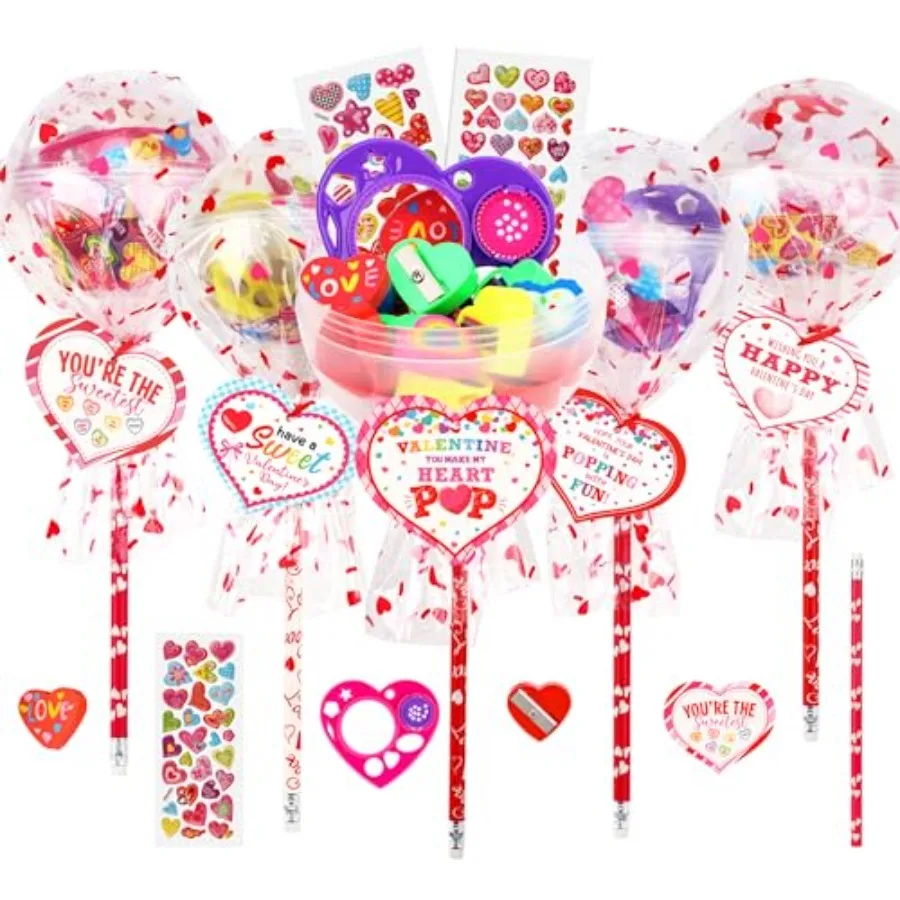 Valentine Classroom Exchange Gifts for 28 Pack Lollipop-Shaped Stationery with Cards Pencils Erasers Rulers and Stickers for Bo
Valentine Classroom Exchange Gifts for 28 Pack Lollipop-Shaped Stationery with Cards Pencils Erasers Rulers and Stickers for Bo
