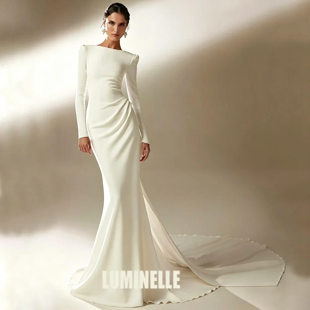 Princess Ivory Mermaid Prom Gowns Crew Neck Party Gown Floor Length Long Sleeve Wedding Dress Vestidos De Gala Customized
Princess Ivory Mermaid Prom Gowns Crew Neck Party Gown Floor Length Long Sleeve Wedding Dress Vestidos De Gala Customized