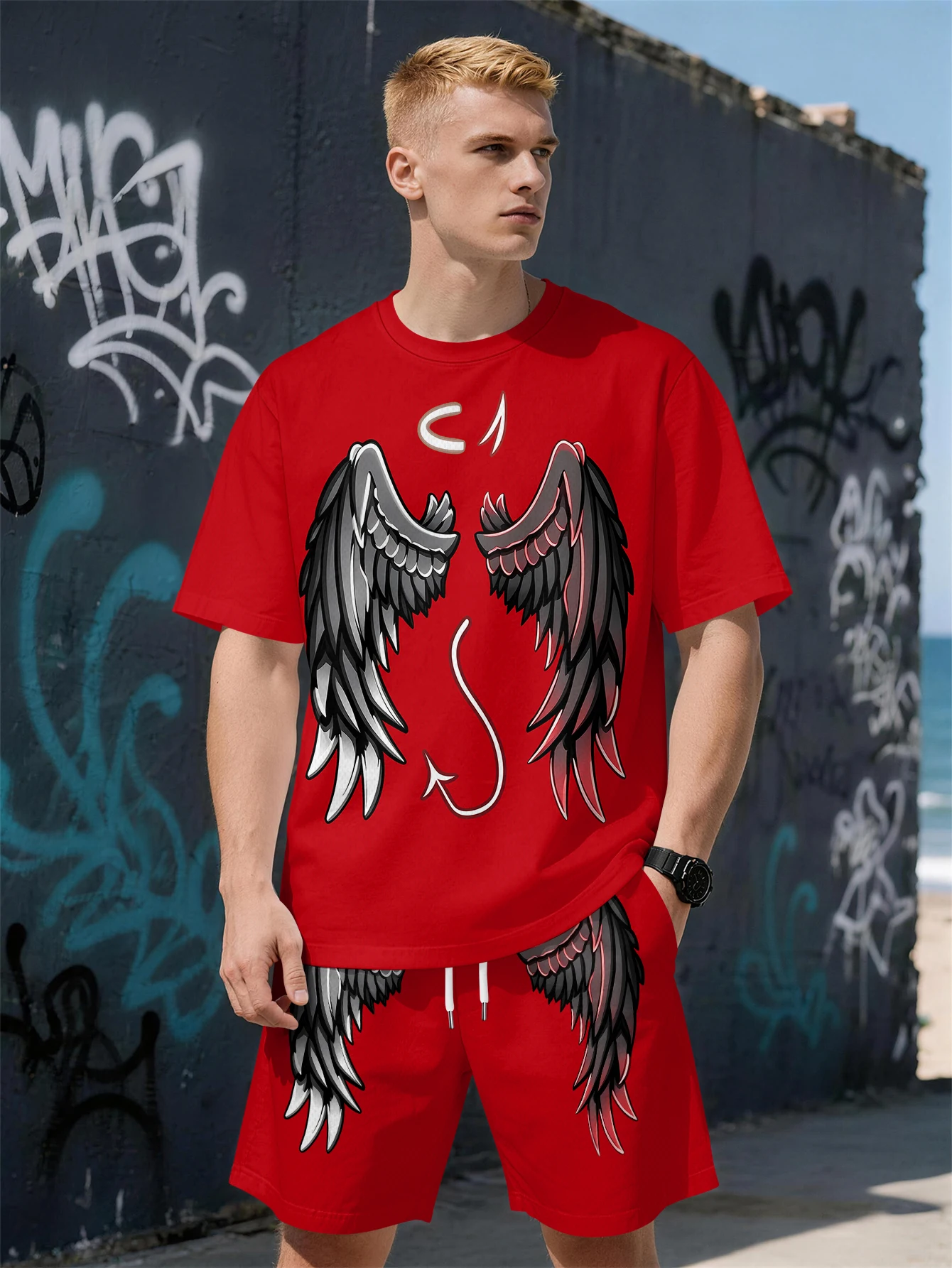 2026 Summer New Men's Short-Sleeved Set with 3D Contrasting Color Feather Print Fashionable Street Style Comfortable Lightweight
2026 Summer New Men's Short-Sleeved Set with 3D Contrasting Color Feather Print Fashionable Street Style Comfortable Lightweight