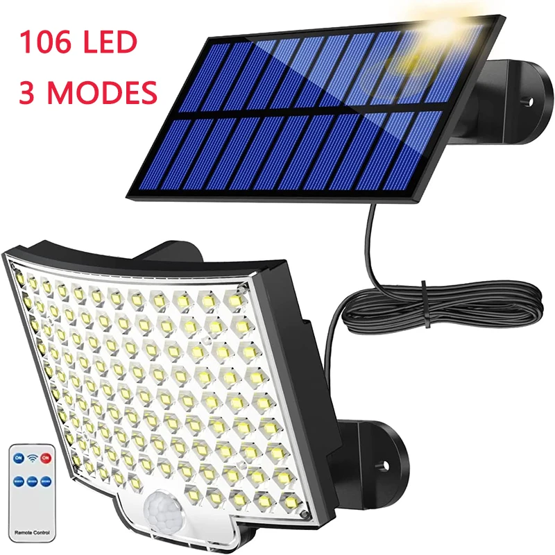 106 LED Solar Light Outside with Motion Detector, IP65 Waterproof, 120° Lighting Angle, Solar Wall Light for Garden with 16.5ft
106 LED Solar Light Outside with Motion Detector, IP65 Waterproof, 120° Lighting Angle, Solar Wall Light for Garden with 16.5ft