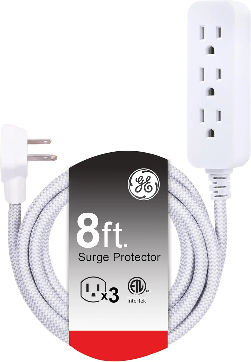 3-Outlet Flat Plug Power Strip with 8ft Braided Cord, Surge Protector, ETL Listed, White
3-Outlet Flat Plug Power Strip with 8ft Braided Cord, Surge Protector, ETL Listed, White
