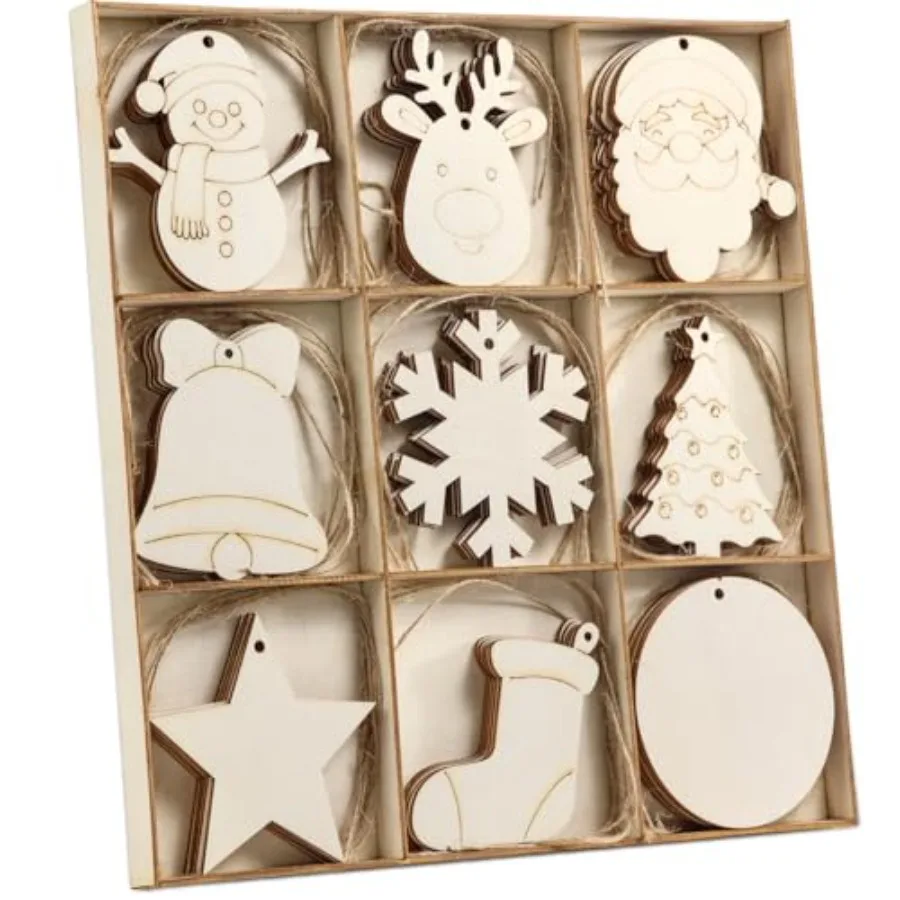 45Pcs Unfinished Paintable Blank Wooden Christmas Ornaments with Tray, 9 Designs DIY Predrilled Wood Ornaments for Crafts. Chri
45Pcs Unfinished Paintable Blank Wooden Christmas Ornaments with Tray, 9 Designs DIY Predrilled Wood Ornaments for Crafts. Chri