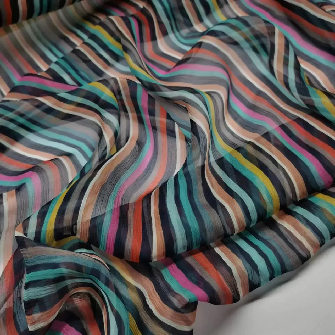 Silk Georgette Crepe Fabric Colorful Stripe Width 135cm Soft Dress Scarf Material
Silk Georgette Crepe Fabric Colorful Stripe Width 135cm Soft Dress Scarf Material