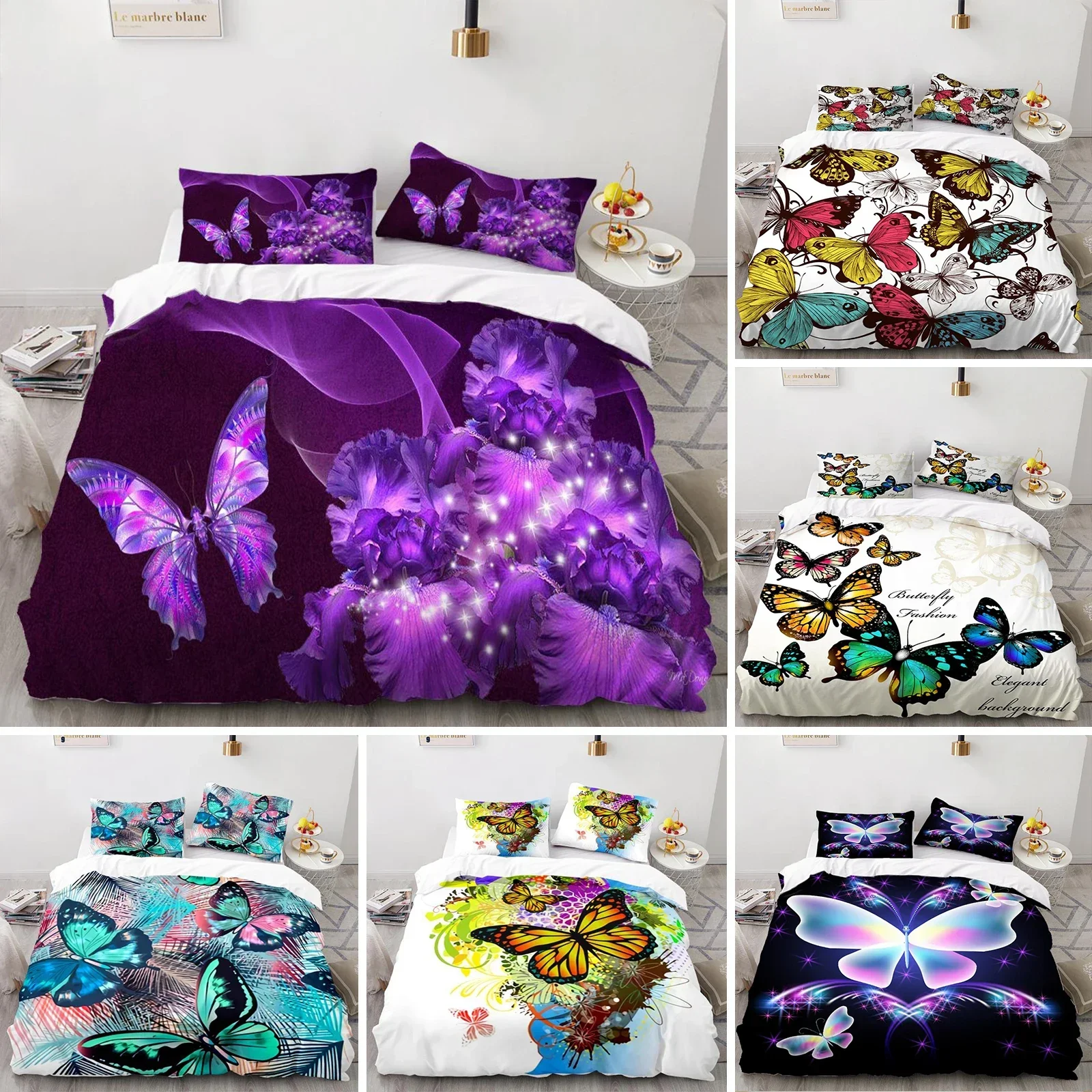 Butterfly Duvet Cover Set 3D Galaxy Purple Butterfly Floral Printed Bedding Set Fantasy Theme King Size Comforter Cover for Girl
Butterfly Duvet Cover Set 3D Galaxy Purple Butterfly Floral Printed Bedding Set Fantasy Theme King Size Comforter Cover for Girl