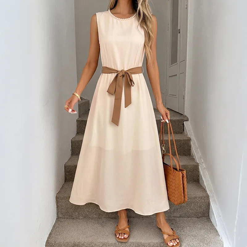 Chic 2026 Summer Women Casual Dresses Simple and Gentle Wind A-shaped Dress Apricot Sleeveless Waist Dress with Lace-up Y2K
Chic 2026 Summer Women Casual Dresses Simple and Gentle Wind A-shaped Dress Apricot Sleeveless Waist Dress with Lace-up Y2K