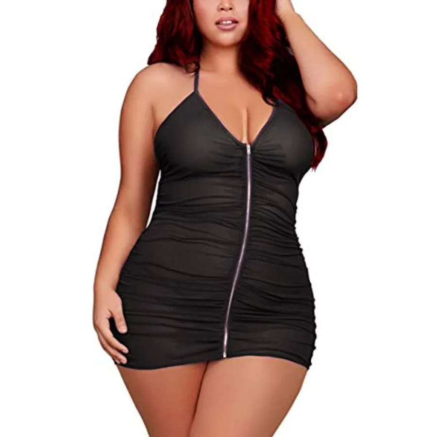Plus Size Sheer Stretch Mesh Babydoll Dress Zipper Shirring Halter Chemise Curvy Sexy Lingerie for Women
Plus Size Sheer Stretch Mesh Babydoll Dress Zipper Shirring Halter Chemise Curvy Sexy Lingerie for Women