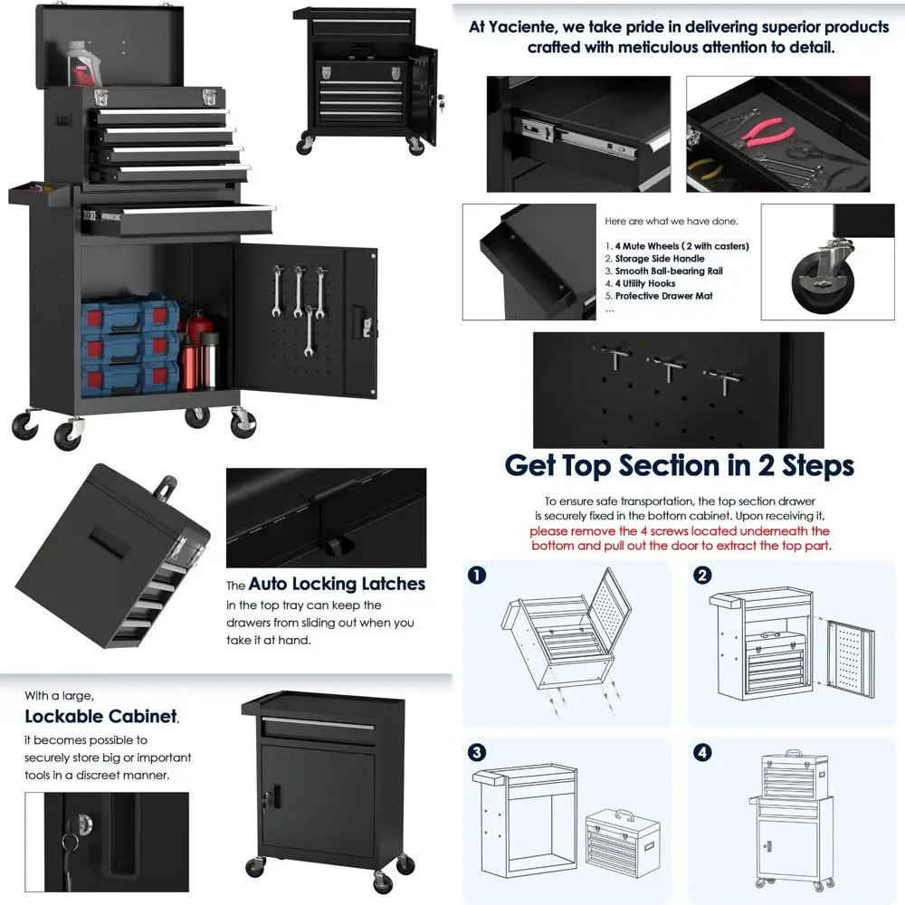 Портативный сверхмощный металлический ящик для инструментов с 5 ящиками, шкаф для хранения на колесиках, съемная верхняя часть и запираемый механизм для безопасной Т-образной формы
Портативный сверхмощный металлический ящик для инструментов с 5 ящиками, шкаф для хранения на колесиках, съемная верхняя часть и запираемый механизм для безопасной Т-образной формы