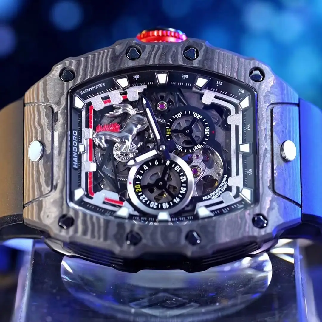 HANBORO Men Automatic Watch 42mm Tonneau Mechanical Wristwatch Carbon Fiber Case Waterproof Luminous Horse Dial Miyota 82S7
HANBORO Men Automatic Watch 42mm Tonneau Mechanical Wristwatch Carbon Fiber Case Waterproof Luminous Horse Dial Miyota 82S7