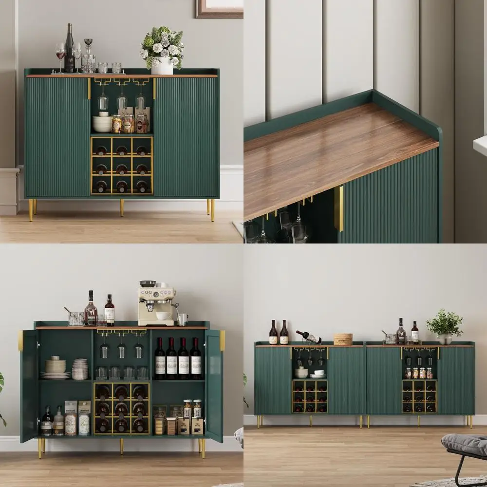 Green 48 Wine Cabinet with Textured Front, Sideboard with Wine Rack & Glass Holder, Multi-Purpose Storage for Liquor, Coffee, Ki
Green 48 Wine Cabinet with Textured Front, Sideboard with Wine Rack & Glass Holder, Multi-Purpose Storage for Liquor, Coffee, Ki