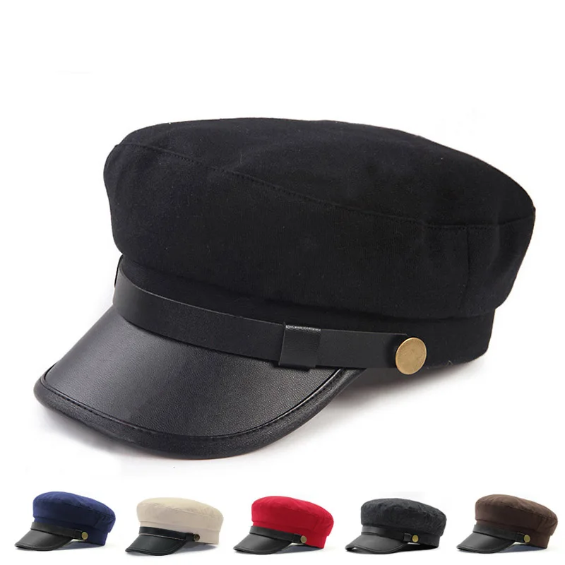 Navy Cap PU Leather Brim Copper Buckle Navy Hat British Men And Women Hats Retro Flat Top Student Caps Hot
Navy Cap PU Leather Brim Copper Buckle Navy Hat British Men And Women Hats Retro Flat Top Student Caps Hot