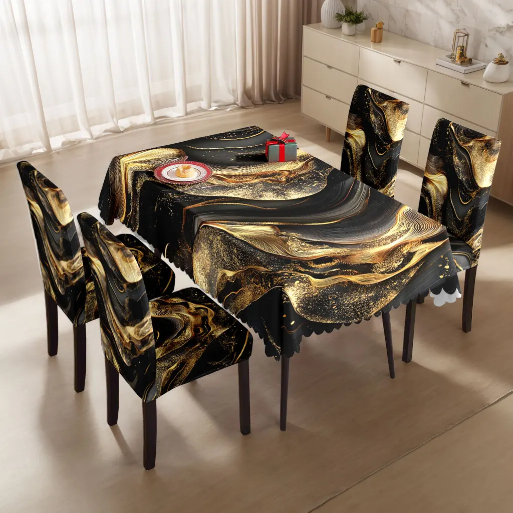 5/7pcs Premium Black Gold Marble Print Tablecloth Elastic Chair Slipcovers Kitchen Dining Decor
5/7pcs Premium Black Gold Marble Print Tablecloth Elastic Chair Slipcovers Kitchen Dining Decor