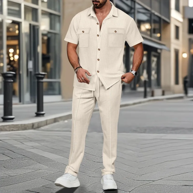 2025 Summer New Men Light Ripe Casual Solid Color Button Pocket Fashion Waffle Trend Shirt Short-sleeved Trousers Two-piece Set
2025 Summer New Men Light Ripe Casual Solid Color Button Pocket Fashion Waffle Trend Shirt Short-sleeved Trousers Two-piece Set
