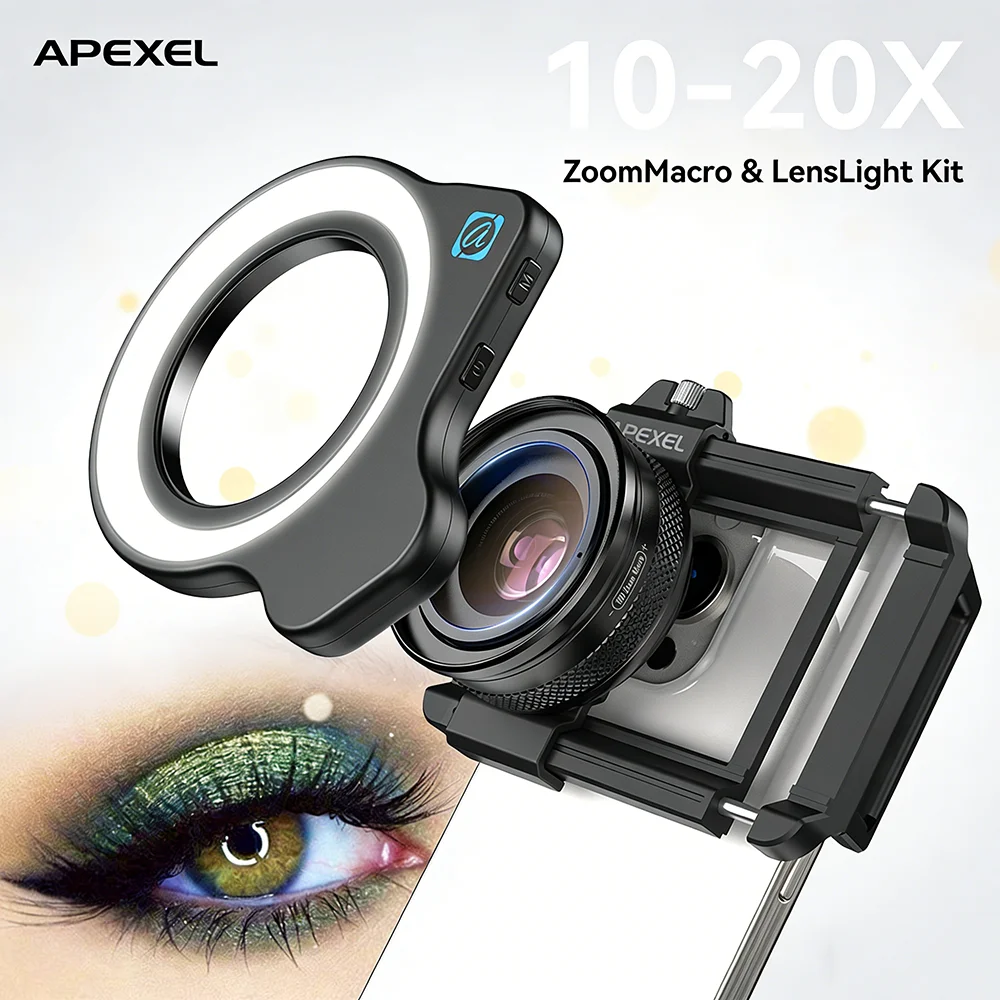 Макрообъектив APEXEL 10-20X, объектив для мобильной фотографии со светодиодной подсветкой, профессиональный аксессуар для фотосъемки
Макрообъектив APEXEL 10-20X, объектив для мобильной фотографии со светодиодной подсветкой, профессиональный аксессуар для фотосъемки