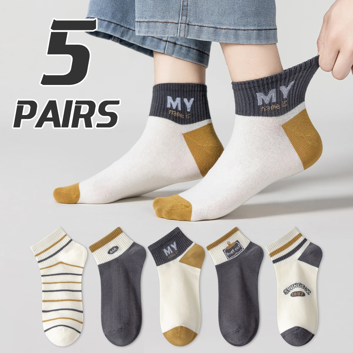 5-парные мужские хлопковые весенне-осенние полосатые модные и универсальные летние удобные дышащие короткие носки
5-парные мужские хлопковые весенне-осенние полосатые модные и универсальные летние удобные дышащие короткие носки