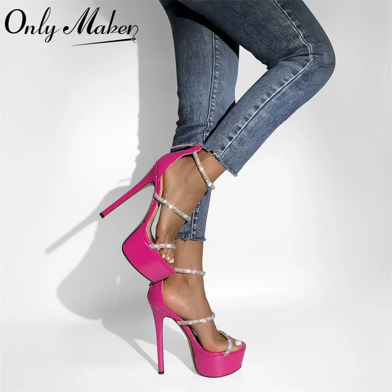 Onlymaker Women Pink Open Toe Platform Rhinestones Thin High Heel Sandals Colors Party Dress Straps Big Size Sandals
Onlymaker Women Pink Open Toe Platform Rhinestones Thin High Heel Sandals Colors Party Dress Straps Big Size Sandals