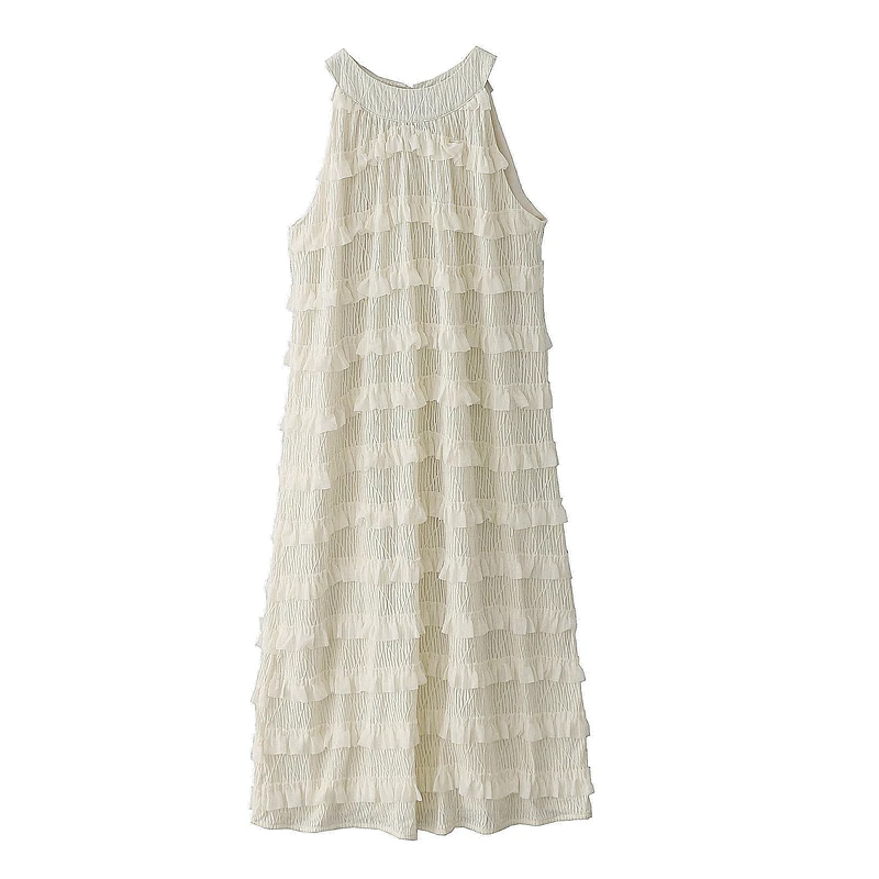 French Style Halter Slip Dress Spring Summer New Vacation Style Loose Lace Edge Dresses Classic A-line Long Solid Beach Dress
French Style Halter Slip Dress Spring Summer New Vacation Style Loose Lace Edge Dresses Classic A-line Long Solid Beach Dress