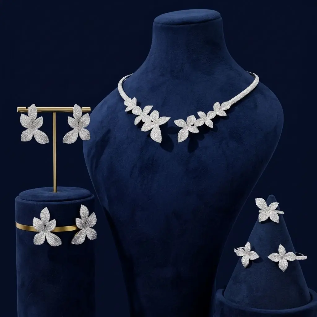 Bride Talk Luxury Leaf Floral Jewelry Set Sparkling Pave Zircon Elegant Petal Design Bridal Wedding Accessories for Women 4Pcs
Bride Talk Luxury Leaf Floral Jewelry Set Sparkling Pave Zircon Elegant Petal Design Bridal Wedding Accessories for Women 4Pcs