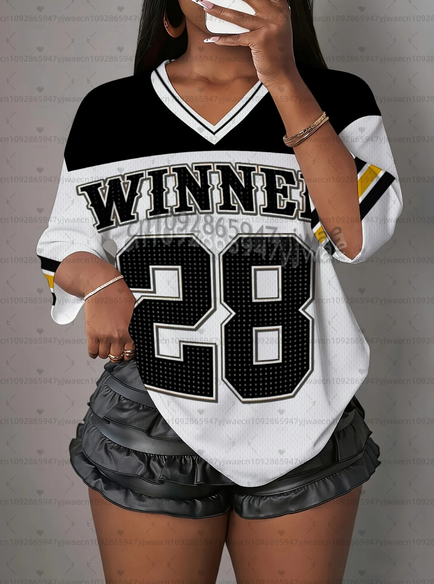 Womens STRIPE winner NO.28 Print V-Neck T-Shirt Short Sleeve Plus Size Baseball Stripe Jersey Sport MEN Women Surf Beach T-Shirt
Womens STRIPE winner NO.28 Print V-Neck T-Shirt Short Sleeve Plus Size Baseball Stripe Jersey Sport MEN Women Surf Beach T-Shirt