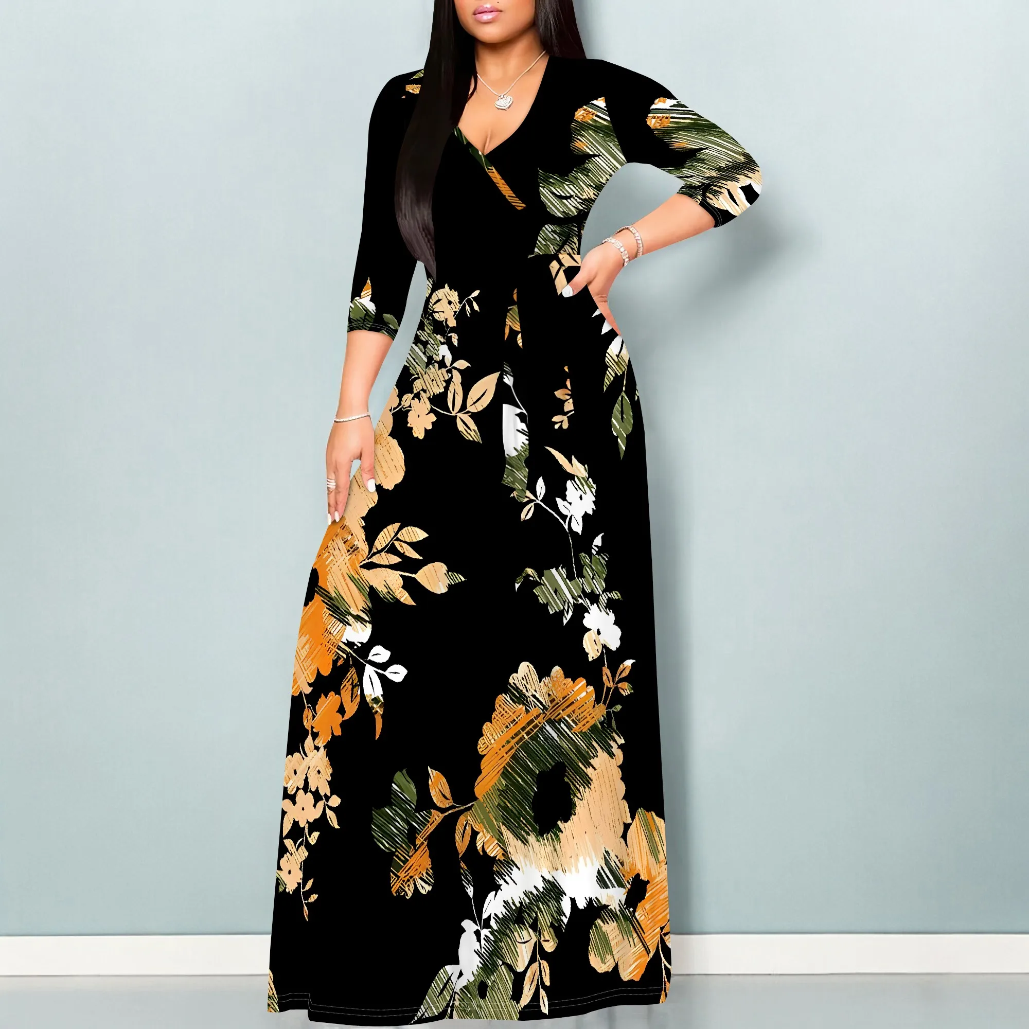 Women's Pullover Sexy V Neck 3/4 Sleeve Loose Long Dress for Women Fashion Printed Summer Casual Maxi Dresses
Women's Pullover Sexy V Neck 3/4 Sleeve Loose Long Dress for Women Fashion Printed Summer Casual Maxi Dresses