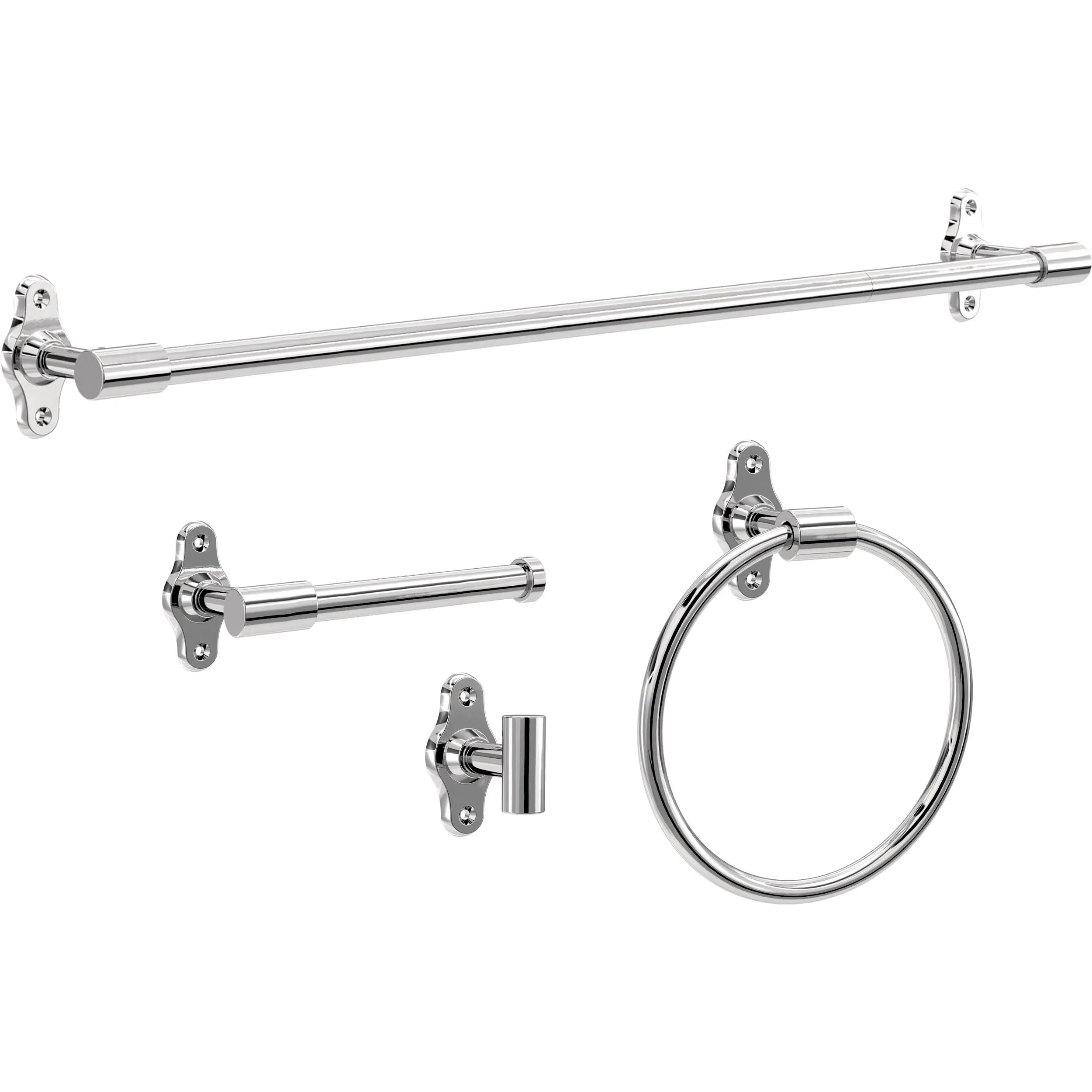 Polished Chrome 4-Piece Bathroom Accessories Set: 18 Towel Bar, 6 Toilet Paper Holder, Hand Towel Ring, and Robe Hook
Polished Chrome 4-Piece Bathroom Accessories Set: 18 Towel Bar, 6 Toilet Paper Holder, Hand Towel Ring, and Robe Hook