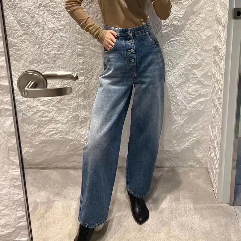 Women's Vintage Wash Jeans, Metal Button Embellished Wide Leg Pants, High Quality Cotton Trousers, 2025.Spring, New,y2k
Women's Vintage Wash Jeans, Metal Button Embellished Wide Leg Pants, High Quality Cotton Trousers, 2025.Spring, New,y2k