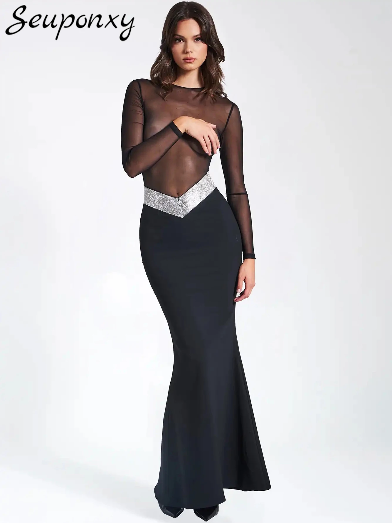 High Quality 2023 New Women's Long Sleeve Sexy Mesh Perspective Bodycon Bandage Long Dress Elegant Nightclub Party Dress Vestido
High Quality 2023 New Women's Long Sleeve Sexy Mesh Perspective Bodycon Bandage Long Dress Elegant Nightclub Party Dress Vestido