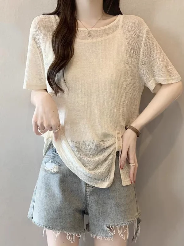 Women's Thin Hollow Knitted Short Sleeve T-Shirt Summer New Style Korean Version Loose Fit round Neck Casual Top Set
Women's Thin Hollow Knitted Short Sleeve T-Shirt Summer New Style Korean Version Loose Fit round Neck Casual Top Set