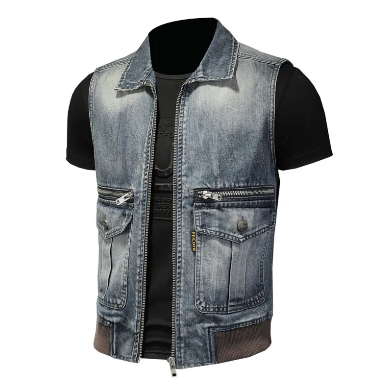 Vest Men's Spring Denim Fall High Quality European Style Retro Large Pocket Zipper Lapel Trend Denim Vest
Vest Men's Spring Denim Fall High Quality European Style Retro Large Pocket Zipper Lapel Trend Denim Vest