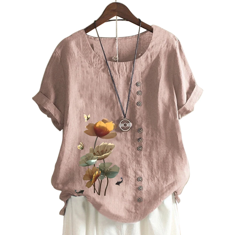 Blouse for Women T Shirt Lady's Printed Summer Casual Round Neck Fashion Animal Pattern Popular Cotton Linen Short Sleeve
Blouse for Women T Shirt Lady's Printed Summer Casual Round Neck Fashion Animal Pattern Popular Cotton Linen Short Sleeve