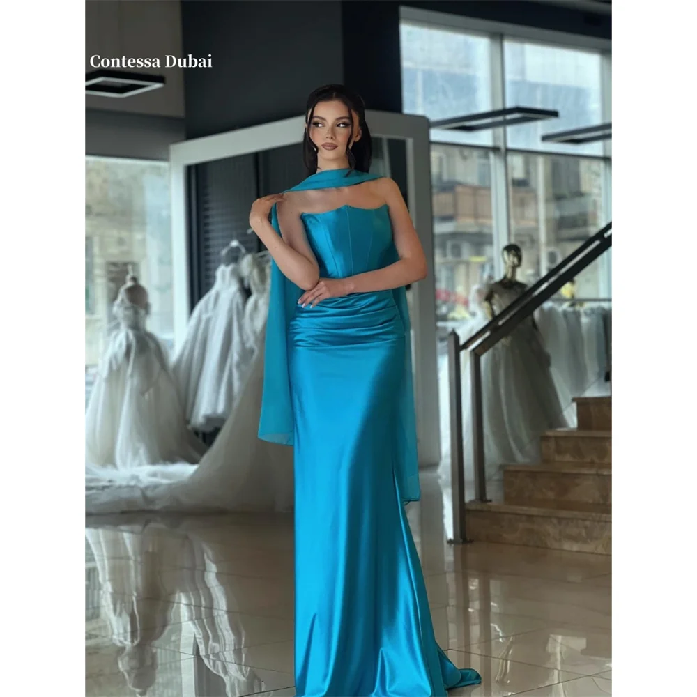 Contessa Dubai Sapphire Blue Sheath Modest Prom Dresses Off Shoulder Detachable Shawl فساتين سهرات Floor-Length robes de soirée
Contessa Dubai Sapphire Blue Sheath Modest Prom Dresses Off Shoulder Detachable Shawl فساتين سهرات Floor-Length robes de soirée