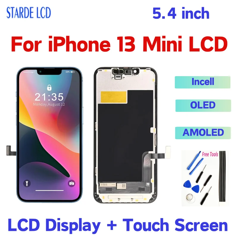 5.4" AMOLED For iPhone 13 Mini LCD Display Touch Screen Digitizer Assembly A2638 A2483 A2436 A2639 A2640 Replacement LCD
5.4" AMOLED For iPhone 13 Mini LCD Display Touch Screen Digitizer Assembly A2638 A2483 A2436 A2639 A2640 Replacement LCD