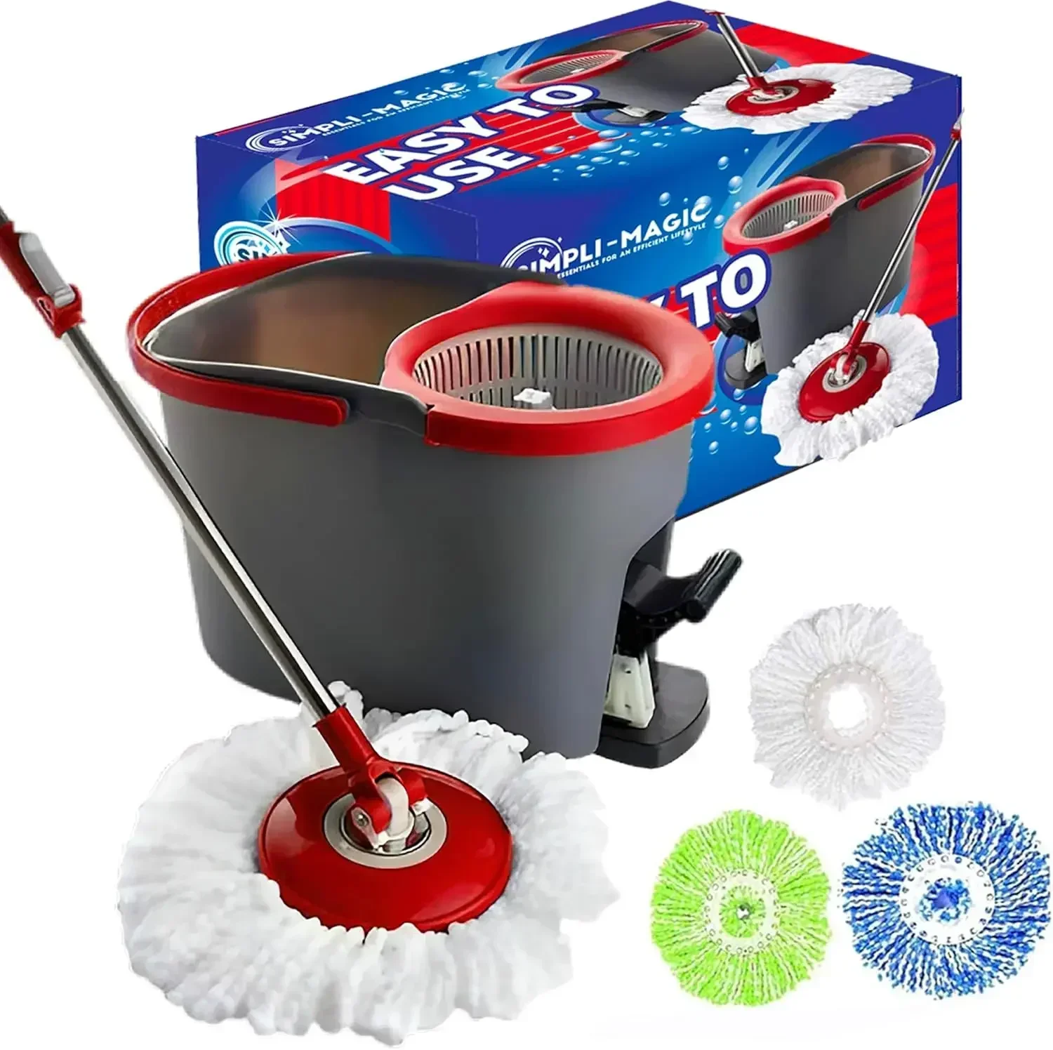 79349 Spin Mop Cleaning System with 3 Microfiber Mop Heads, Red/GRAY,Red/Black
79349 Spin Mop Cleaning System with 3 Microfiber Mop Heads, Red/GRAY,Red/Black
