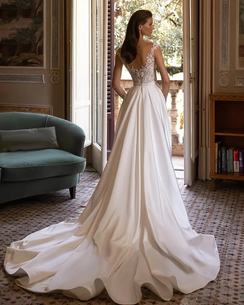 Elegant Mermaid Cap Sleeve Wedding Dresses Bead Appliques Satin Bridal Gown O-Neck Detachable Train Vestido De Novia Customized
Elegant Mermaid Cap Sleeve Wedding Dresses Bead Appliques Satin Bridal Gown O-Neck Detachable Train Vestido De Novia Customized