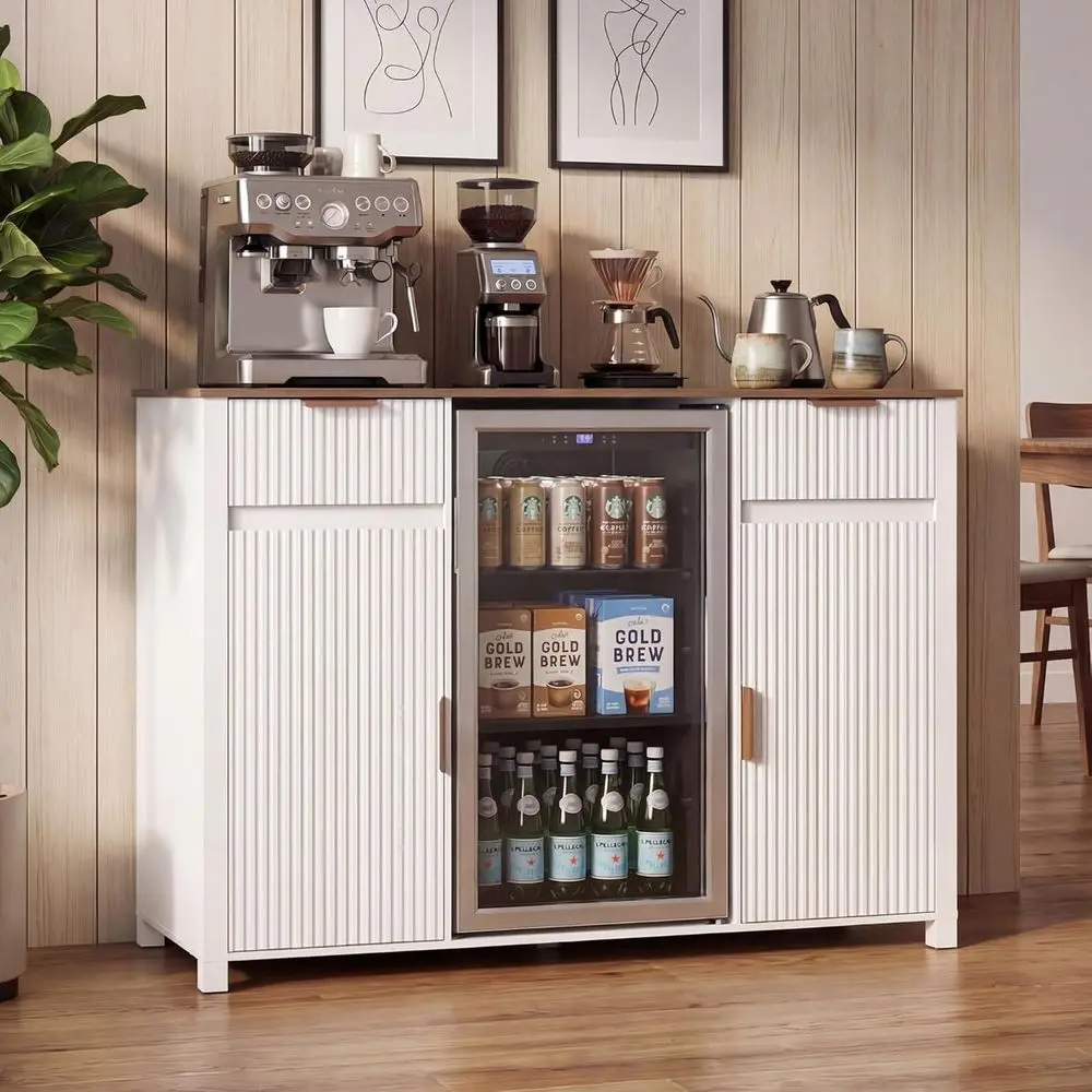 Large 53 Coffee Bar Cabinet with Ridge Space, Power Outlet, Mini Fridge, Door Storage, Wine Bar, Suitable for Kitchen and Dining
Large 53 Coffee Bar Cabinet with Ridge Space, Power Outlet, Mini Fridge, Door Storage, Wine Bar, Suitable for Kitchen and Dining