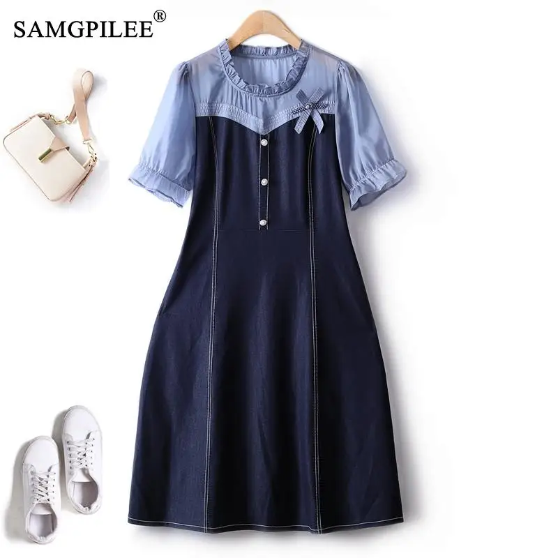 Elegant Party Dresses For Women 2023 Chiffon Denim Stitching Bright Line Decoration Lace Collar O Neck Mid Length Female Dress
Elegant Party Dresses For Women 2023 Chiffon Denim Stitching Bright Line Decoration Lace Collar O Neck Mid Length Female Dress