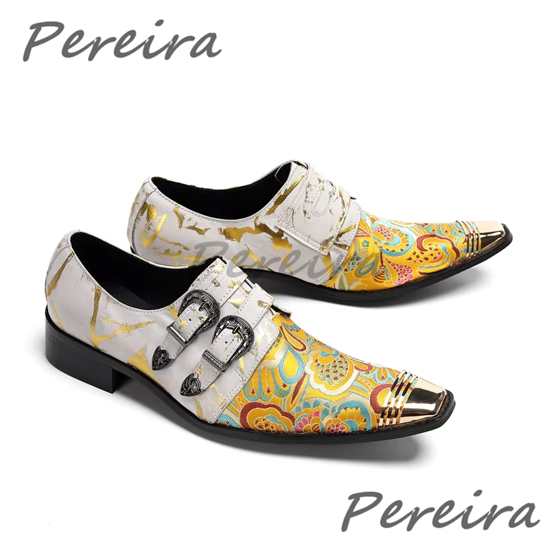 Yellow Embroidery Genuine Leather Men Shoes Double Belt Buckle Iron Pointy Toe Derby Shoes Party Banquet Business Dress Shoes
Yellow Embroidery Genuine Leather Men Shoes Double Belt Buckle Iron Pointy Toe Derby Shoes Party Banquet Business Dress Shoes