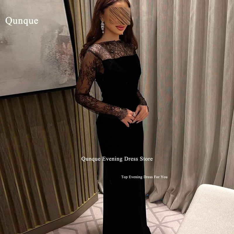 Qunque Black Mermaid Evening Dresses Modest Lace Boat Neck Full Sleeve Prom Gowns Sexy Backless Robe De Soiree Femmes Customized
Qunque Black Mermaid Evening Dresses Modest Lace Boat Neck Full Sleeve Prom Gowns Sexy Backless Robe De Soiree Femmes Customized