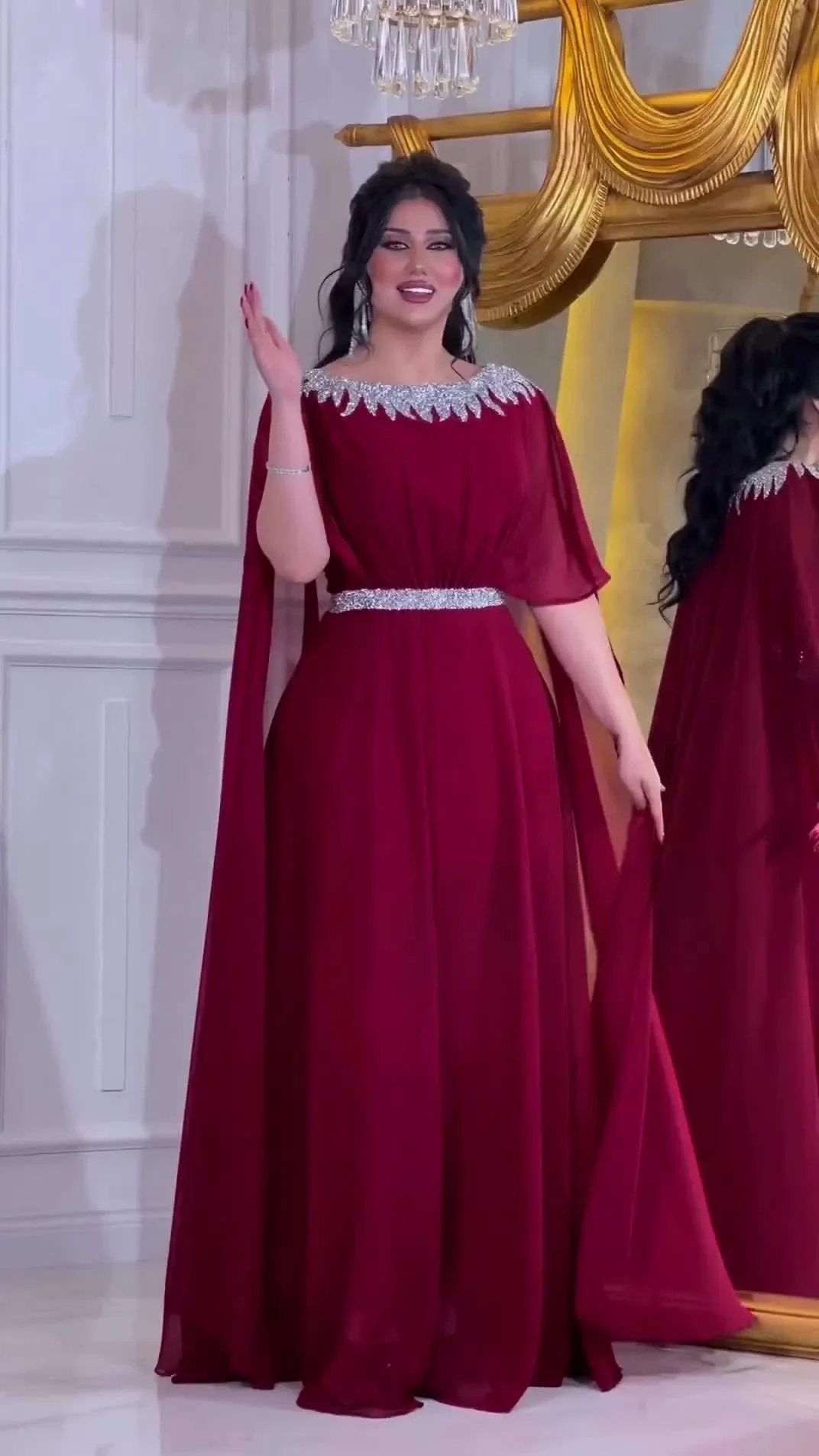 Half Sleeves Red Chiffon Prom Dresses Beadings Pleated Women Formal Occasion Party Gown Floor Length Mother of the Bride Dress
Half Sleeves Red Chiffon Prom Dresses Beadings Pleated Women Formal Occasion Party Gown Floor Length Mother of the Bride Dress