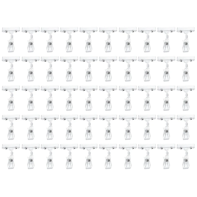 50 Pcs Rotatable Sign Clips, Double-Sided Merchandise Sign Holders, Plastic Clear Tag Display Racks, Label Stands
50 Pcs Rotatable Sign Clips, Double-Sided Merchandise Sign Holders, Plastic Clear Tag Display Racks, Label Stands