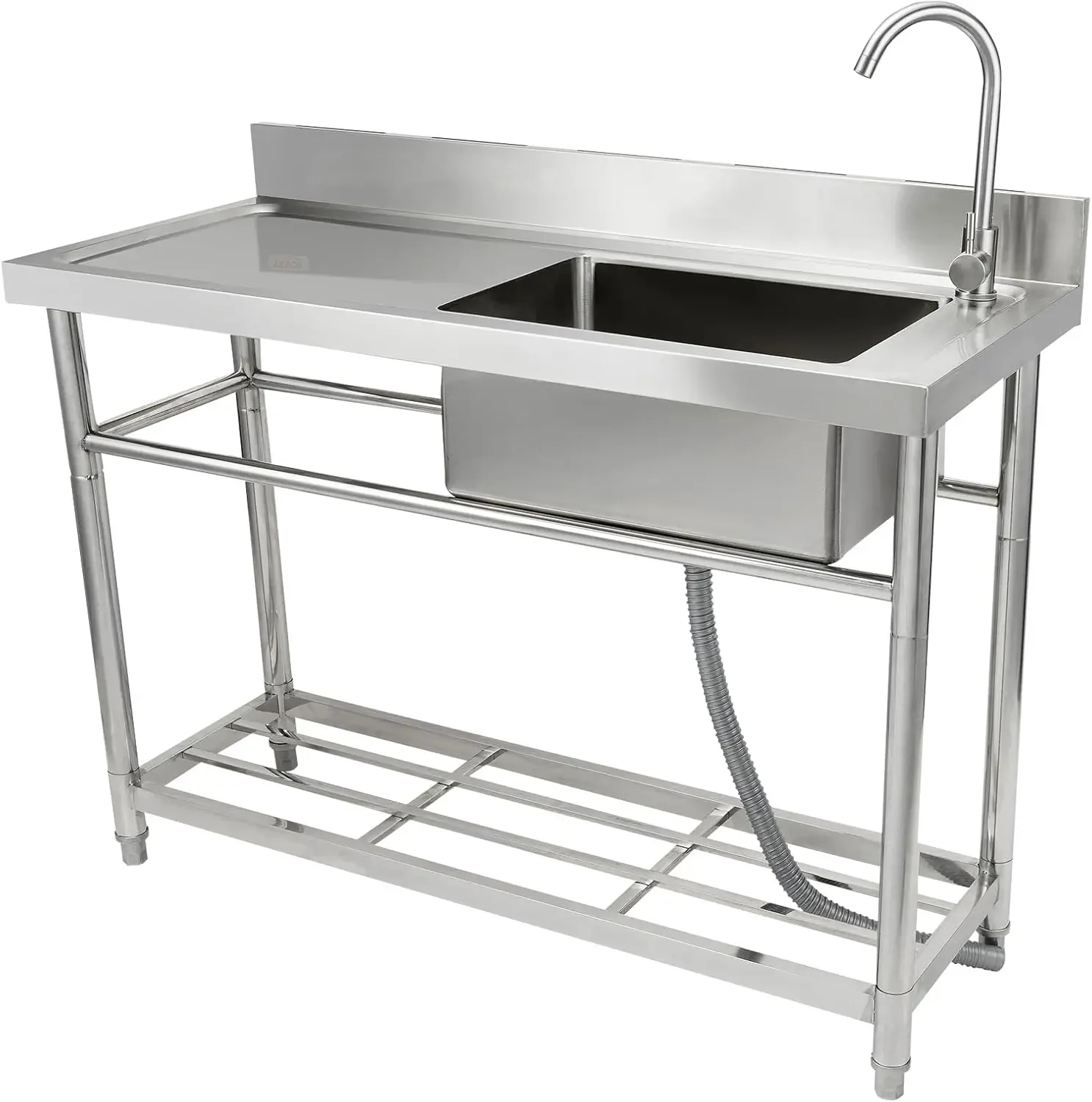 Stainless Steel Utility Sink, Free Standing Single Bowl Commercial Kitchen Sink Set w/Workbench
Stainless Steel Utility Sink, Free Standing Single Bowl Commercial Kitchen Sink Set w/Workbench